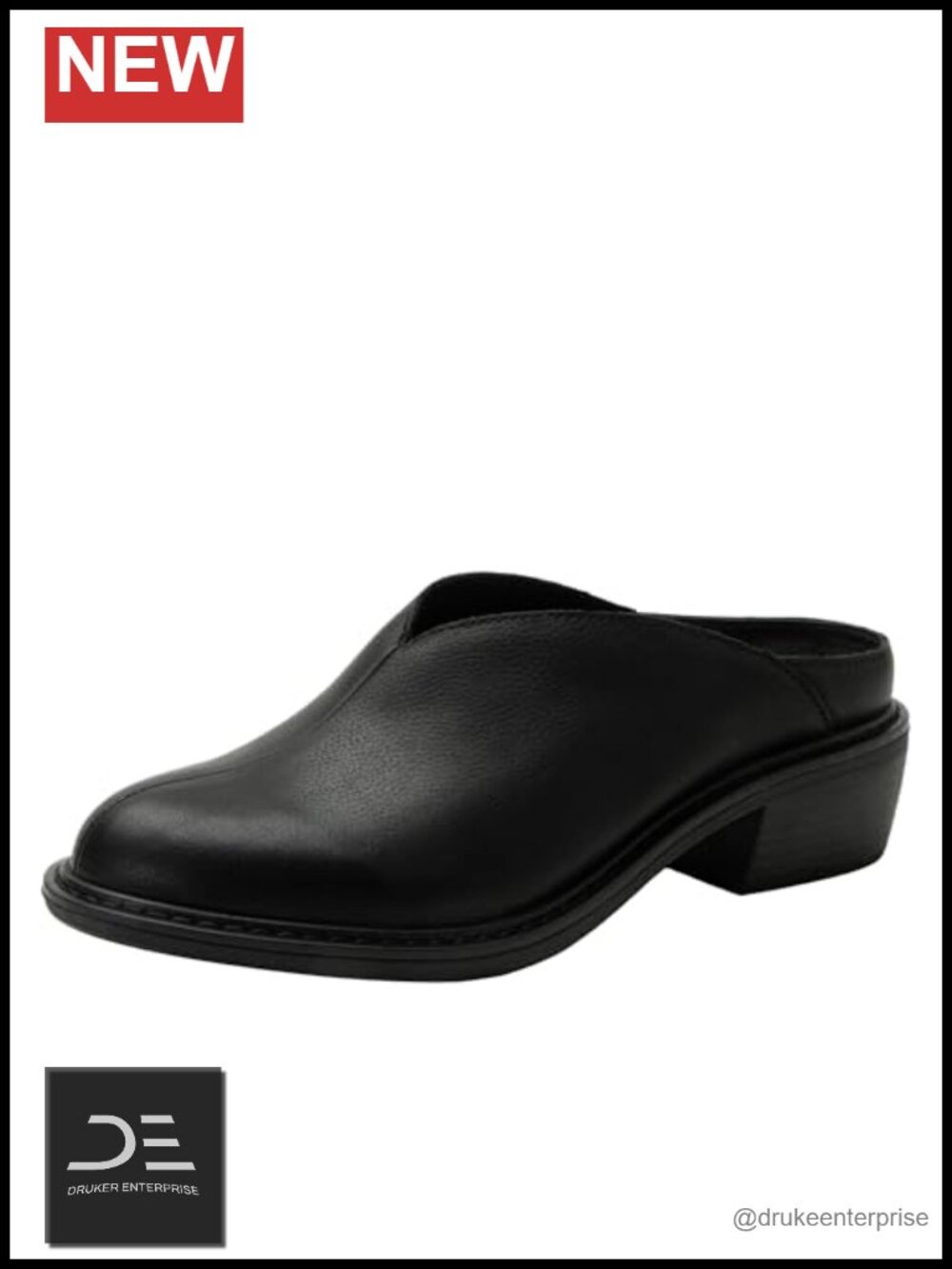 Leather Mule Clog with Kitten Heel & Arch Support Slip-On
